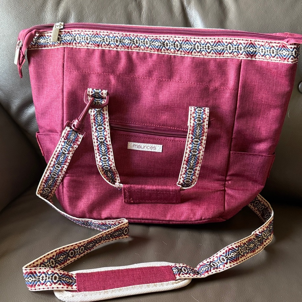 Maurice’s Burgundy Lunch Tote Bag with Patterned Straps